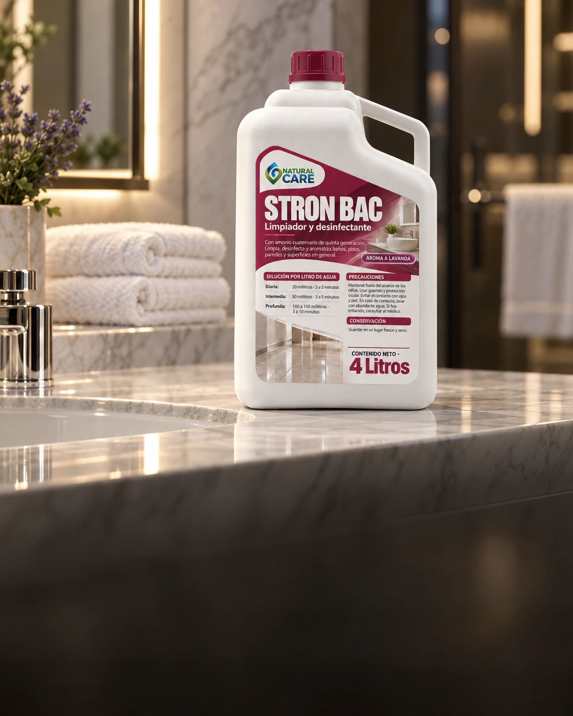 Stron Bac en un baño de hotel preparado para su limpieza