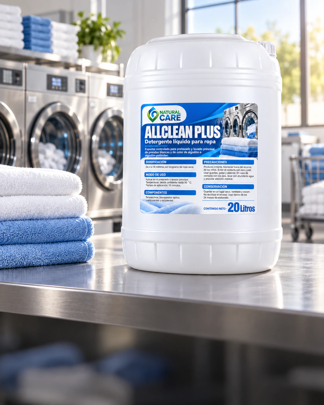Allclean Plus junto a textiles en una lavandería profesional